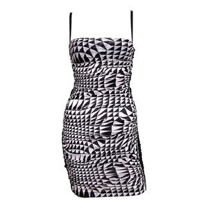 Dolce and Gabbana 2003 Black & White Checkered Lace Up Mini Dress